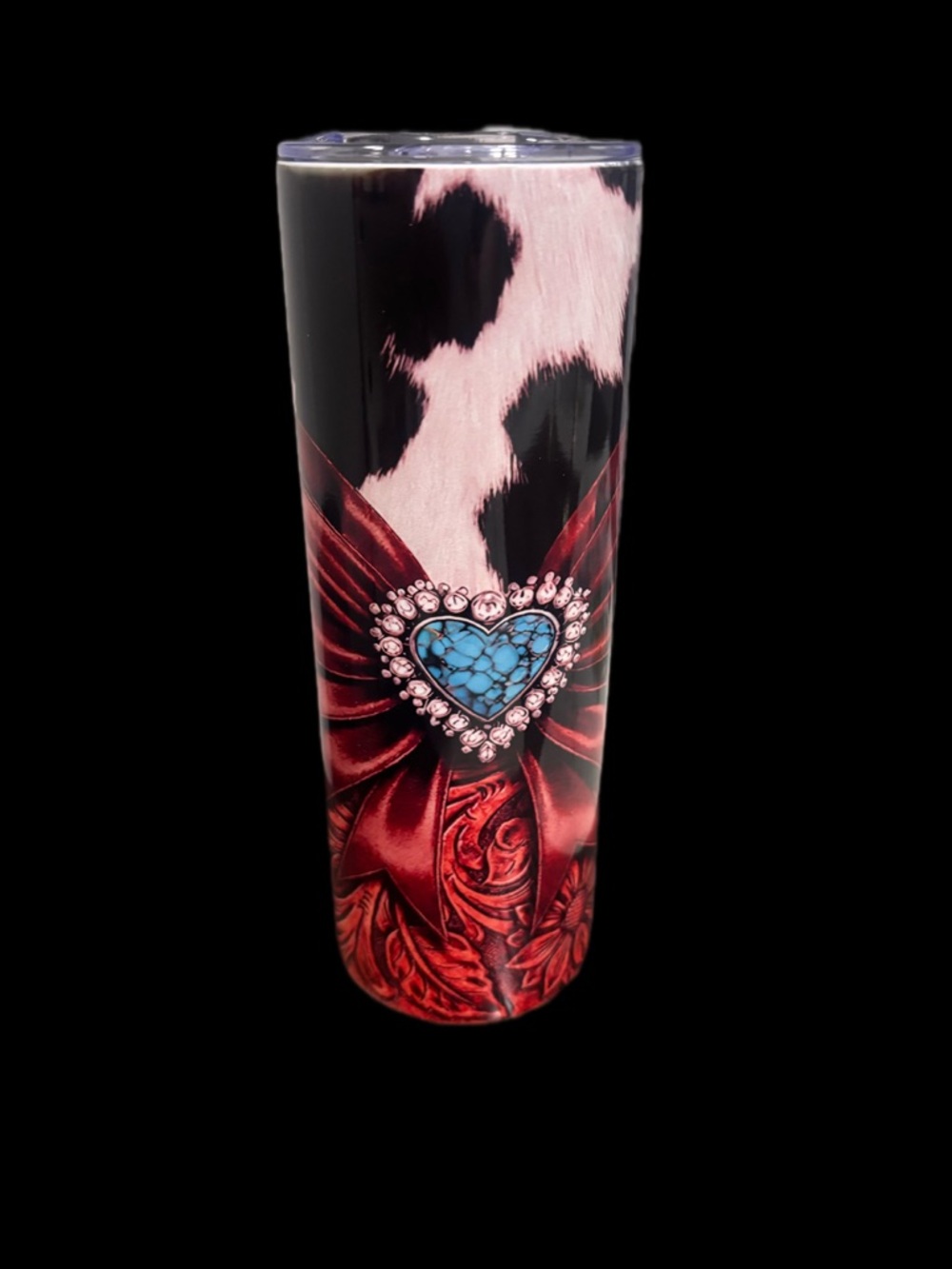 Embellished Heart Turquoise Skinny Tumbler - Red, Black, Pink